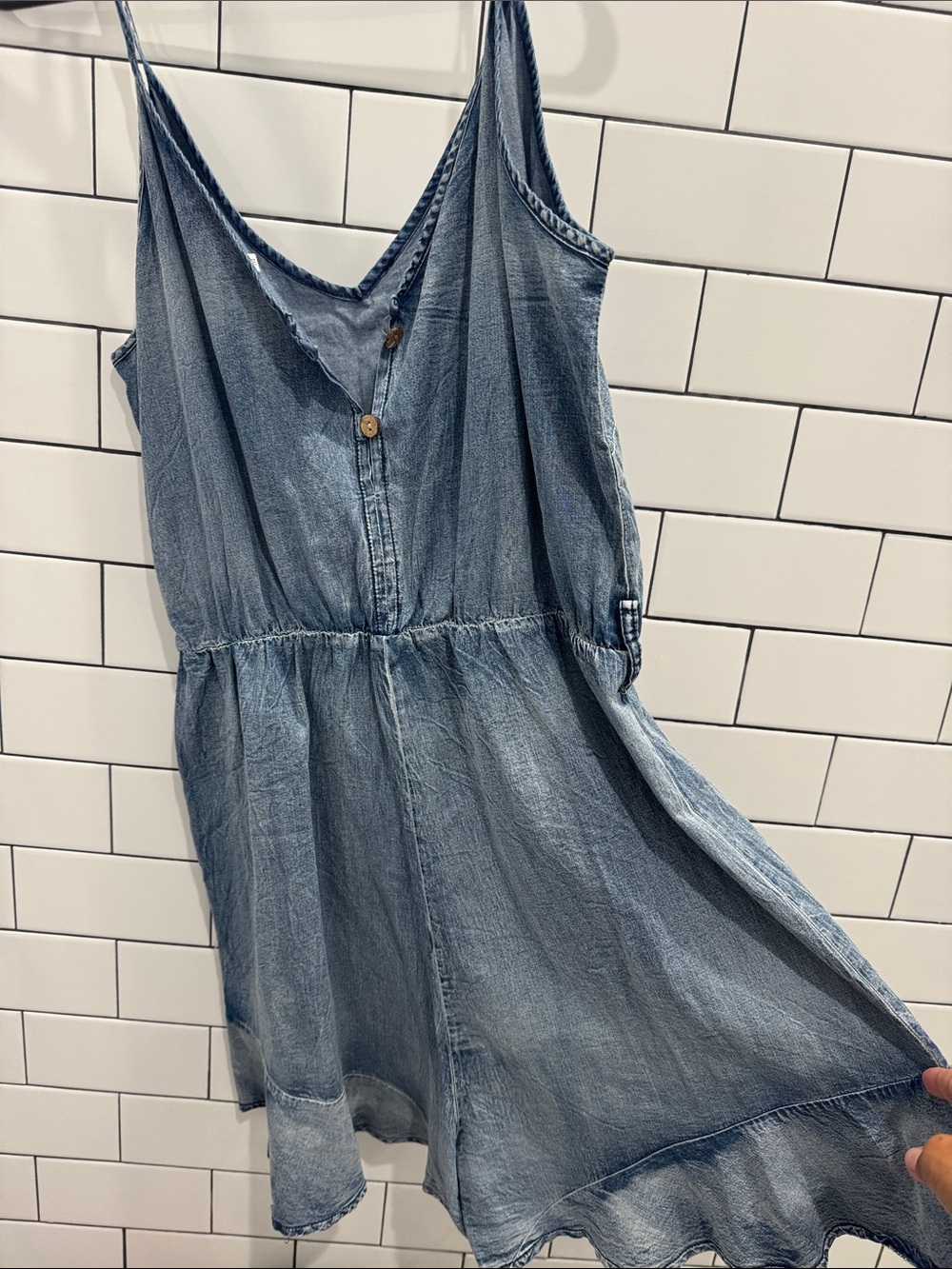 Light Wash Denim Romper - Sleeveless Button Front